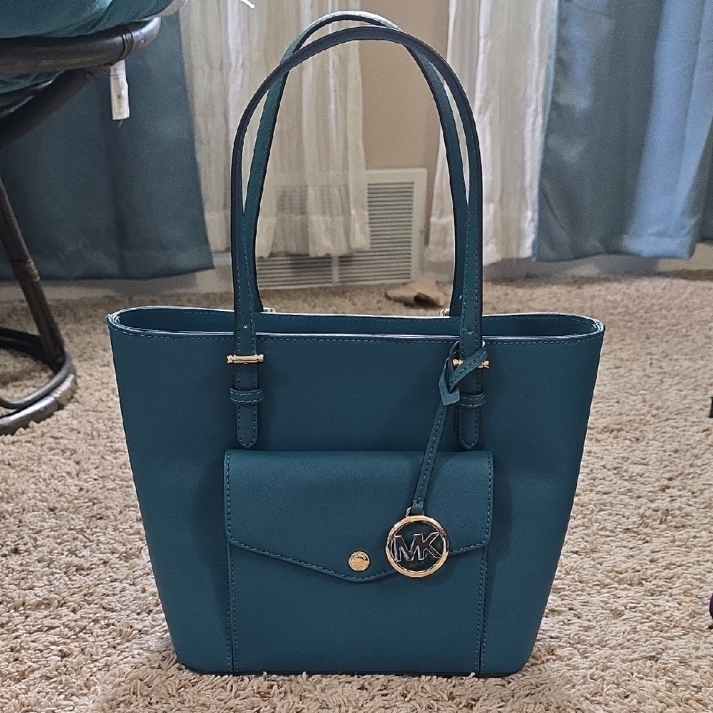 Michael Kors Jet Set Leather Tote – Dark Cyan